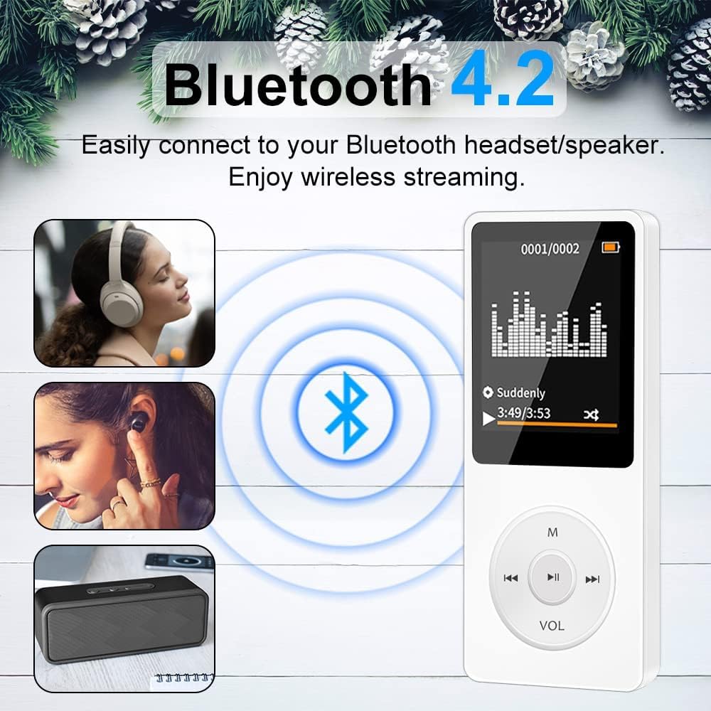 Cason 16GB Mini MP3 Music Player with Bluetooth 5.4, Video Playback,Pocket-Sized MP3 Player for Music,Voice Recording,FM Radio -Expanded Up to 128GB