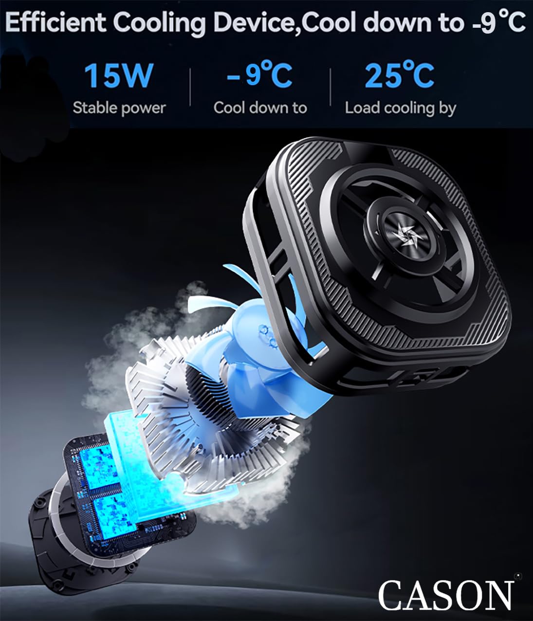 Cason Phone Cooler for Gaming – MagSafe + Clamp Mounting| Mobile Cooling Fan for iPhone & Android with RGB Light & Semi conductor|Reaches -9°C |Dual Mode Mobile Gaming Cooler with Temperature Display