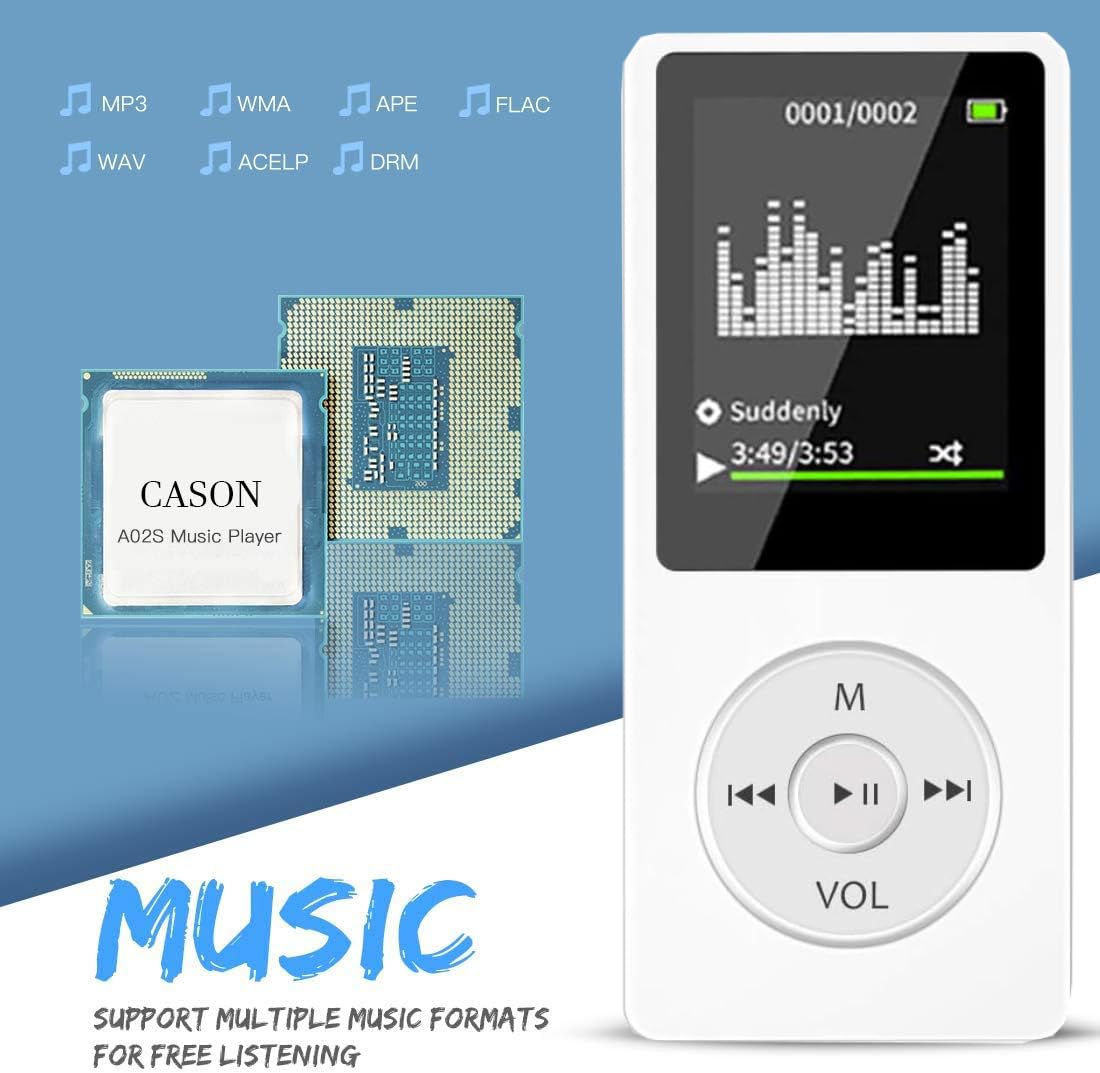 Cason 16GB Mini MP3 Music Player with Bluetooth 5.4, Video Playback,Pocket-Sized MP3 Player for Music,Voice Recording,FM Radio -Expanded Up to 128GB
