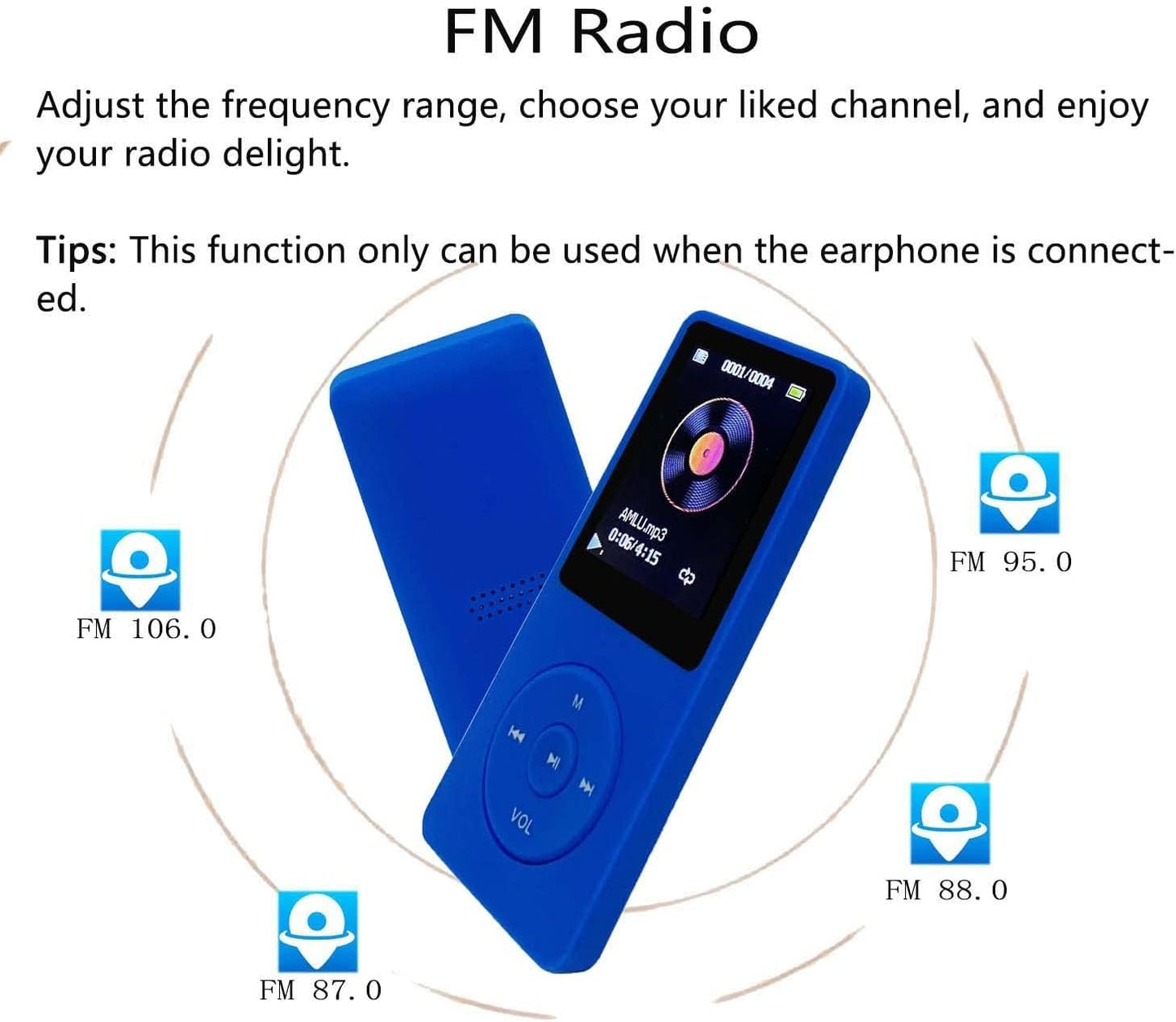 Cason 16GB Mini MP3 Music Player with Bluetooth 5.4, Video Playback,Pocket-Sized MP3 Player for Music,Voice Recording,FM Radio -Expanded Up to 128GB