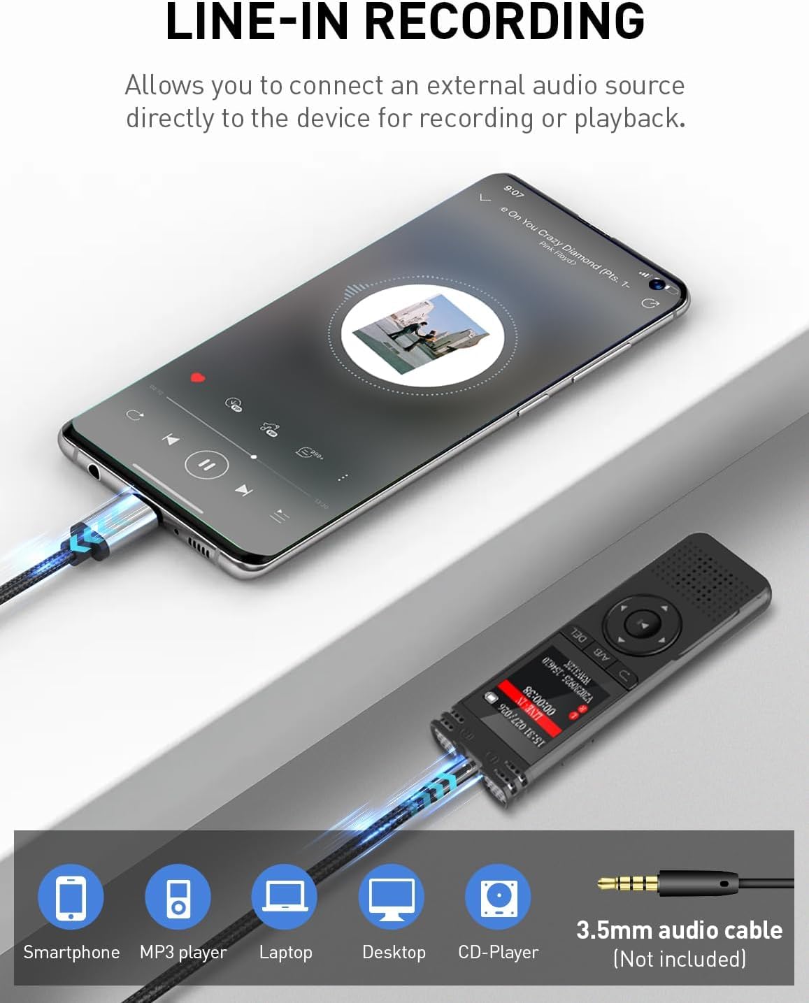 Cason 32GB Voice Recorder Device with AI Noise Reduction & Mp3 Player with Earphones,Audio Recording Device/Voice Recorder Mic Upto 50 Hours for Meetings/Lectures(Black)