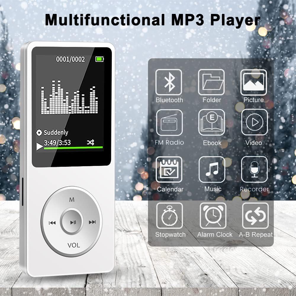 Cason 16GB Mini MP3 Music Player with Bluetooth 5.4, Video Playback,Pocket-Sized MP3 Player for Music,Voice Recording,FM Radio -Expanded Up to 128GB