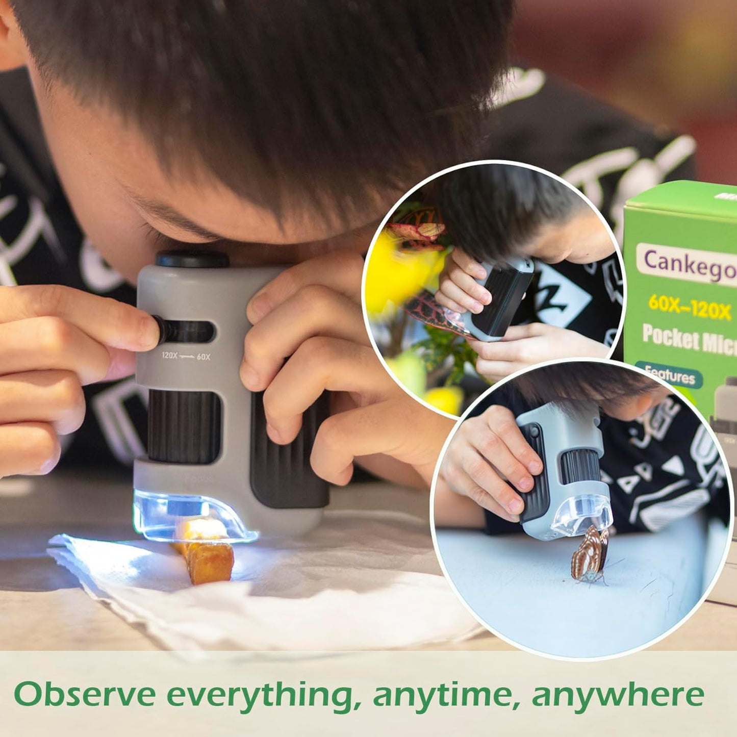 Cason Proffessional Pocket Microscope 60X-120X with 5 Prepared Slides,LED Lighted Mini Microscope for Kids, Students, Handheld Lab Microscope for Learning, Education and Science Exploration