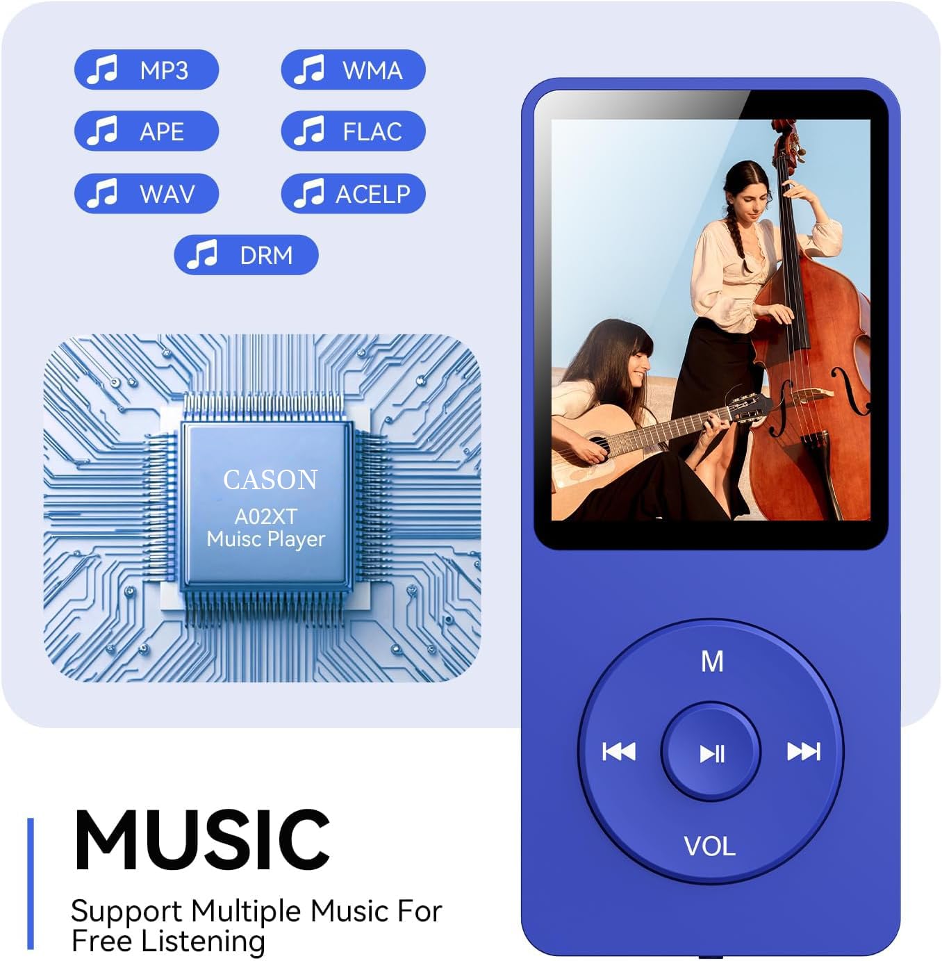 Cason 16GB Mini MP3 Music Player with Bluetooth 5.4, Video Playback,Pocket-Sized MP3 Player for Music,Voice Recording,FM Radio -Expanded Up to 128GB
