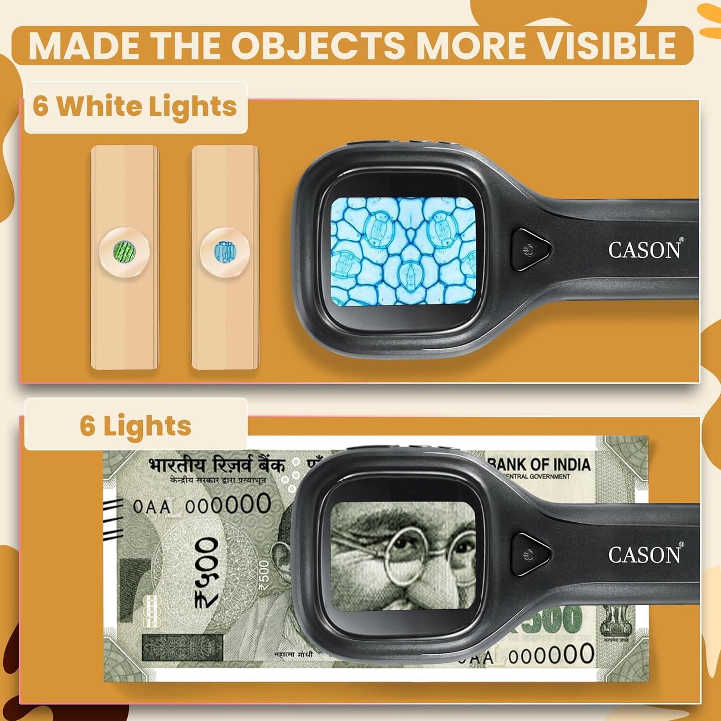Cason Digital Pocket Microscope for Kids Upto 400X, Portable Handheld Magnifying Glass,Microscope for Students for Interactive Learning