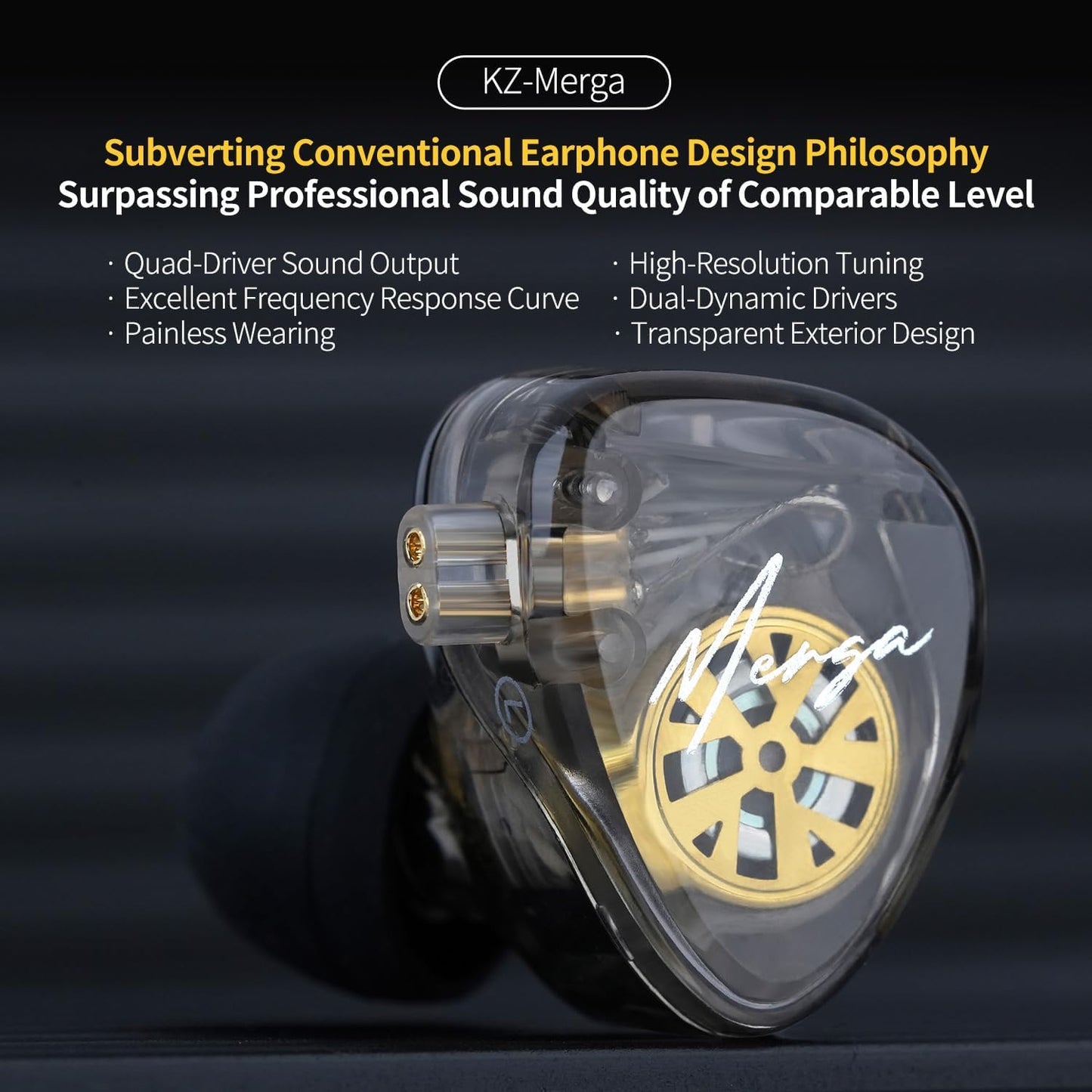 CASON KZ Merga IEM Wired Earphones | in-Ear Monitor Headphones with HiFi Deep Bass & Noise Isolation| Gaming Earphones with Mic & Dynamic Driver Silver Plated Detachable Cable for Audiophile