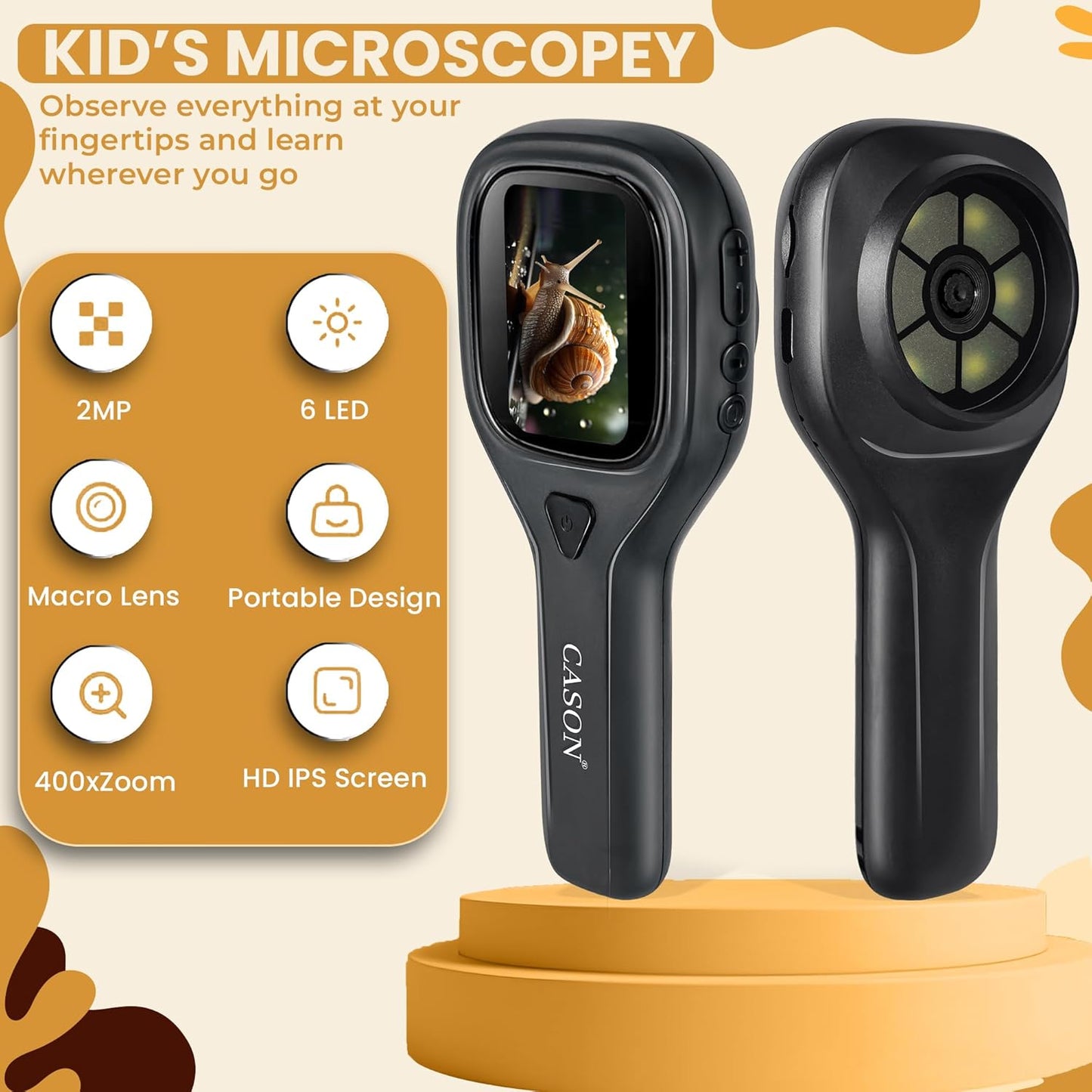 Cason Digital Pocket Microscope for Kids Upto 400X, Portable Handheld Magnifying Glass,Microscope for Students for Interactive Learning