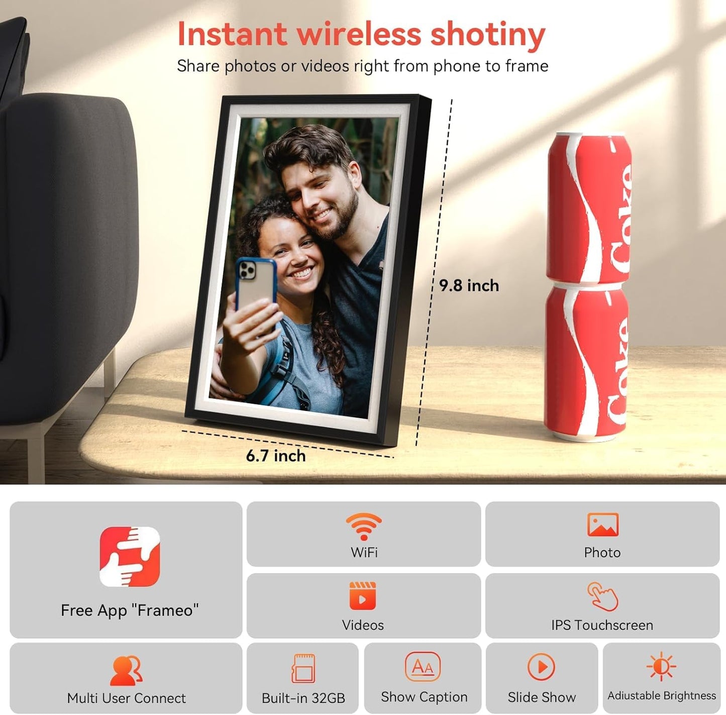 Cason x Frameo- 10.1 inch Digital Photo Frame for Wall & Table, Built in 32 GB Memory with 1280x800 IPS LCD Touchscreen via Frameo APP, WiFi Enabled Digital Frame with Slideshow, Auto-Rotate Feature