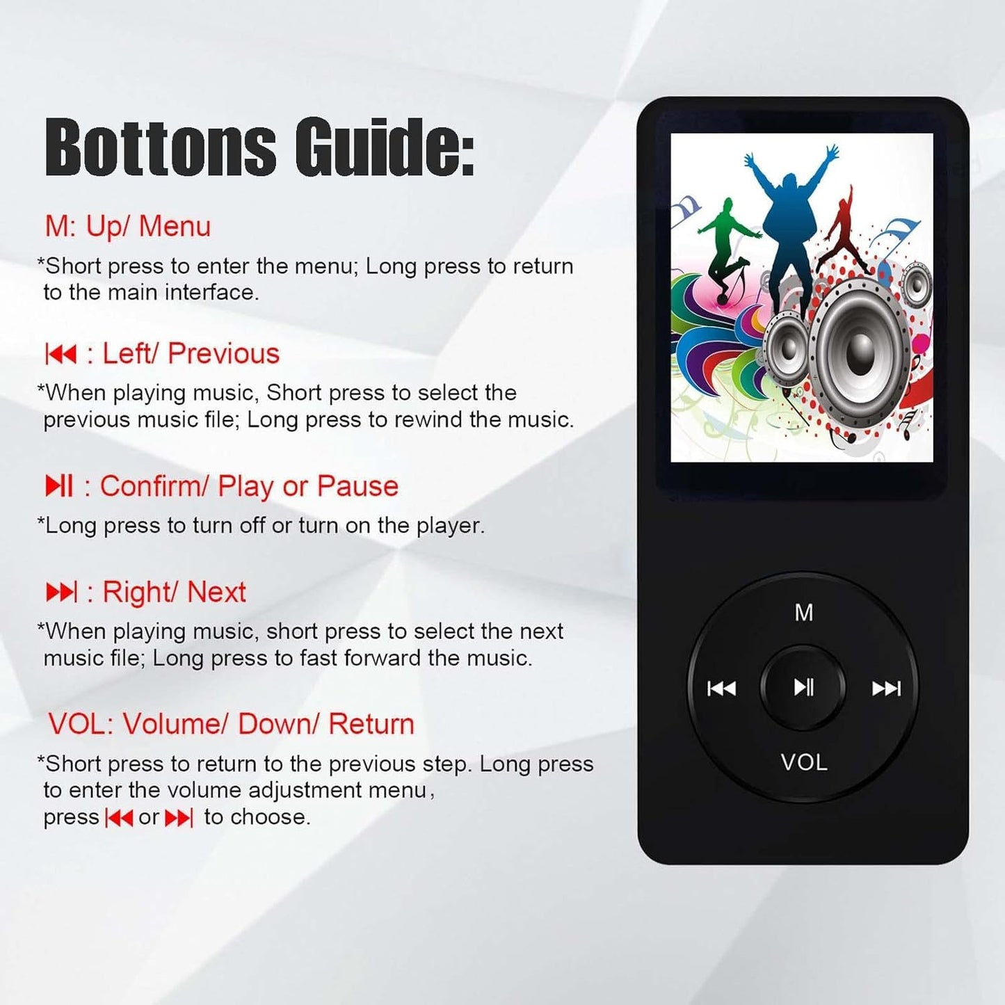 Cason 16GB Mini MP3 Music Player with Bluetooth 5.4, Video Playback,Pocket-Sized MP3 Player for Music,Voice Recording,FM Radio -Expanded Up to 128GB