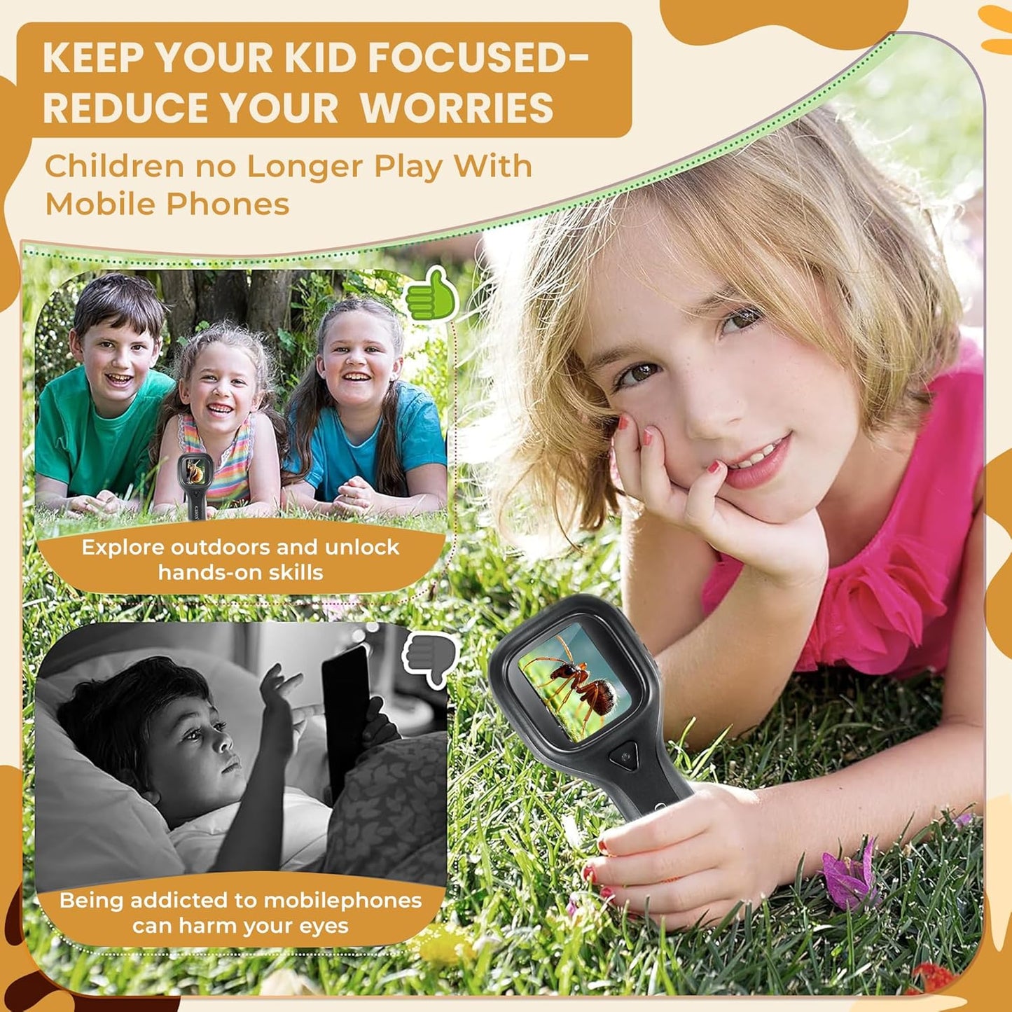 Cason Digital Pocket Microscope for Kids Upto 400X, Portable Handheld Magnifying Glass,Microscope for Students for Interactive Learning