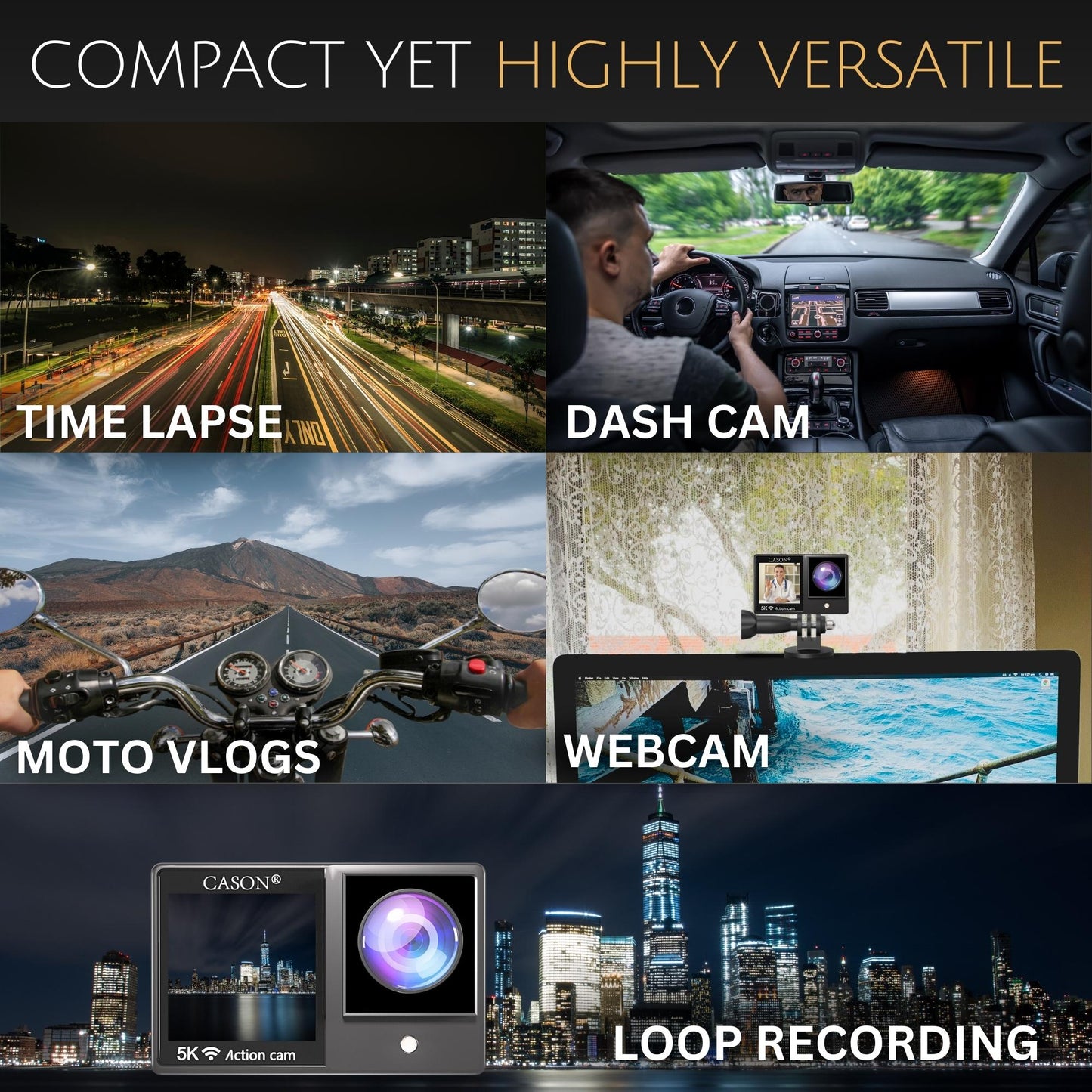CASON CX11 5K Dual Screen Action Camera for Moto Vlogging