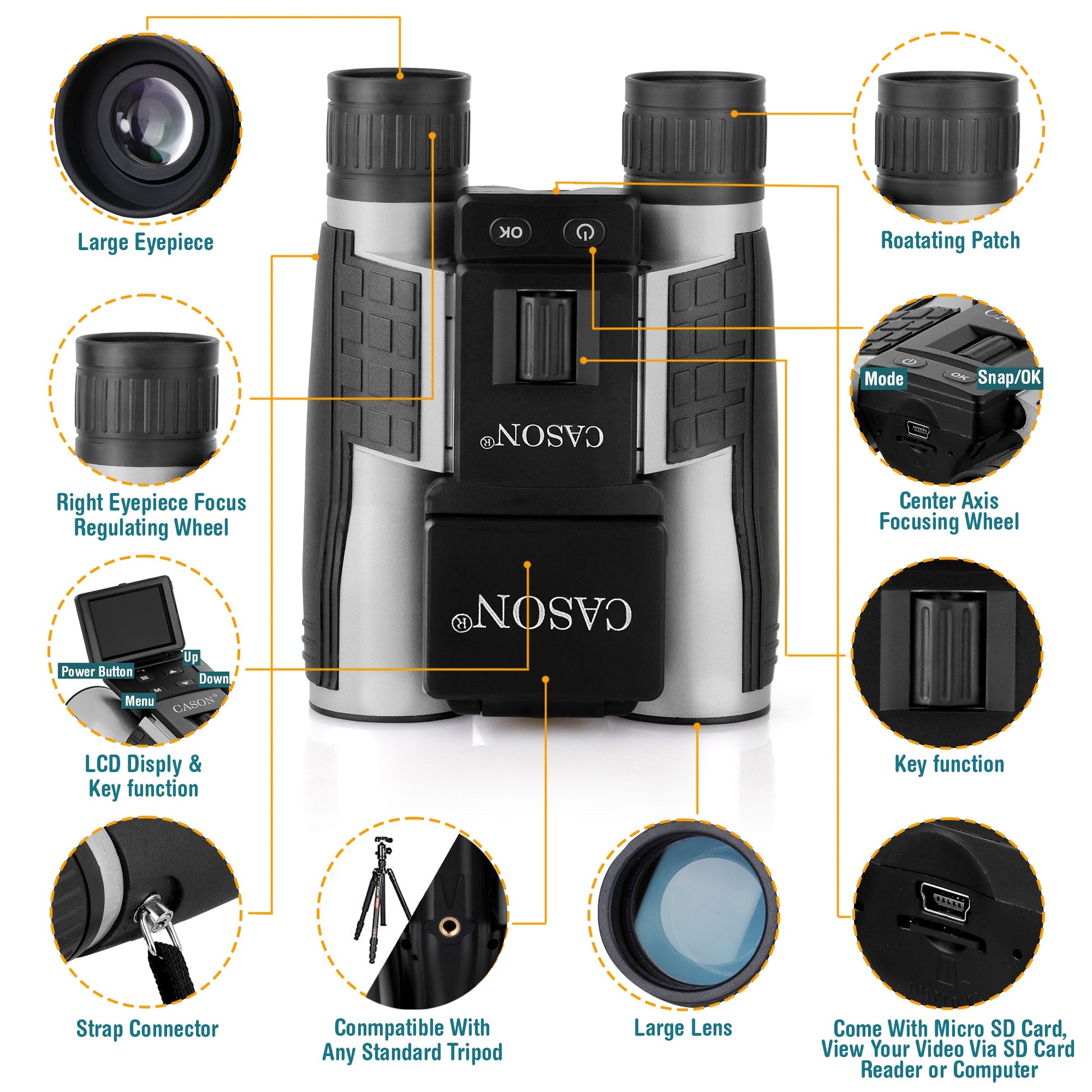 Cason 12 X 32 Digital Binocular with Camera & Video Recording 1080P HD Video,12 x ZoomBinoculars