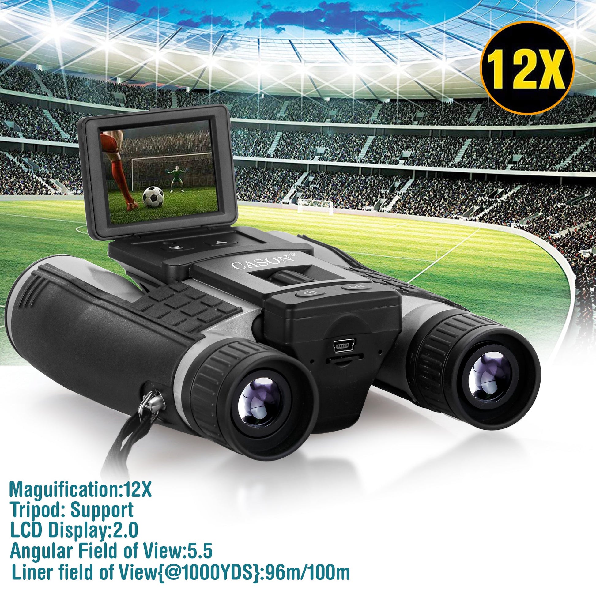 Cason 12 X 32 Digital Binocular with Camera & Video Recording 1080P HD Video,12 x ZoomBinoculars