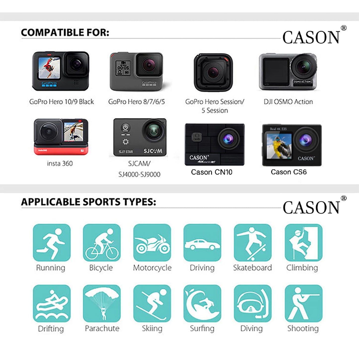 Cason - 30 in 1 Premium Action Camera Accessories Kit/Accessories Action CameraAction Camera Accessories