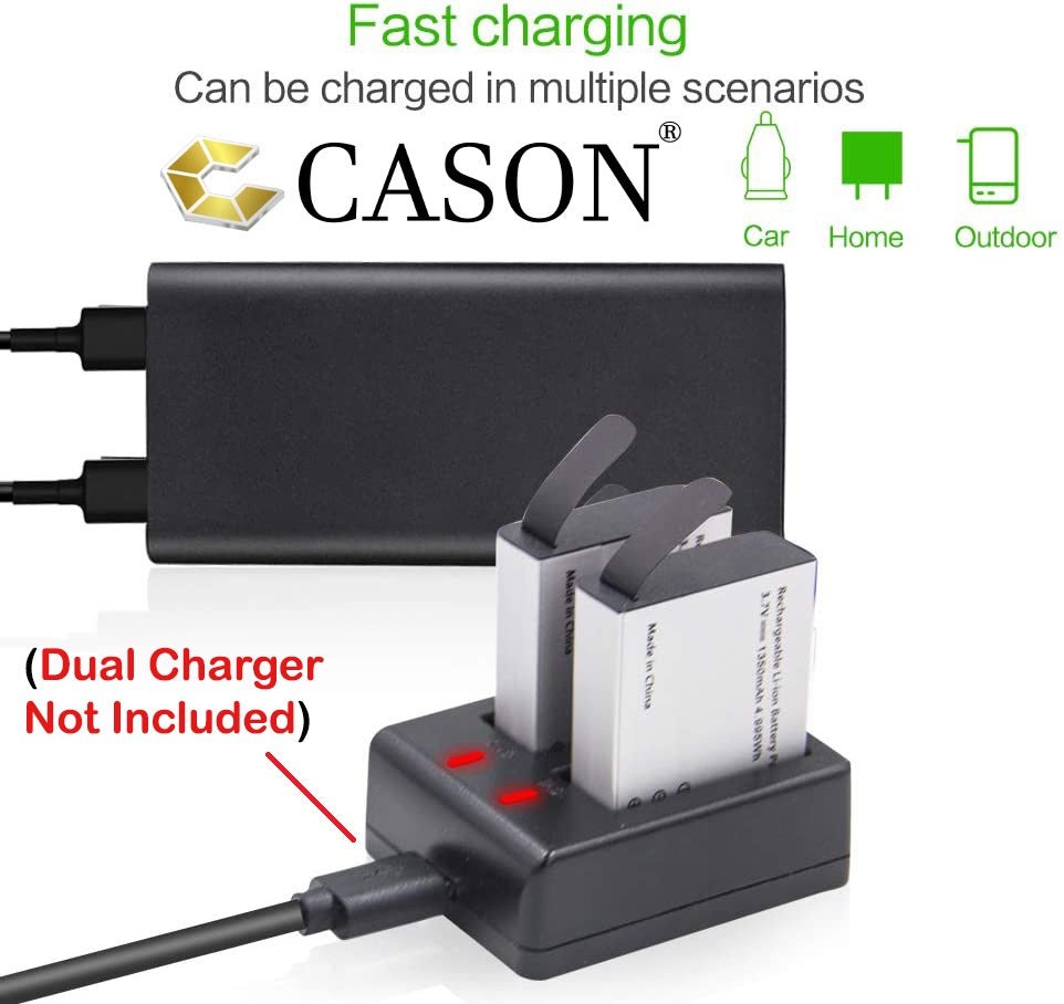 Cason - Premium 1350 mAh Li-ion Rechargeable Batteries for Cason CN10 & CS6Action Camera Accessories