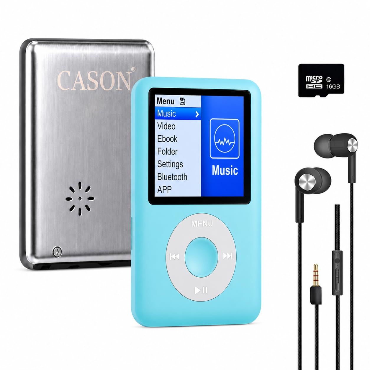 Cason 16GB Mini MP3 Music Player with Bluetooth & Voice Control Earphones, Video Playback,Pocket-Sized MP3 Player for Music,Voice Recording,FM Radio,E-Book Reader -Expanded Up to 128GB