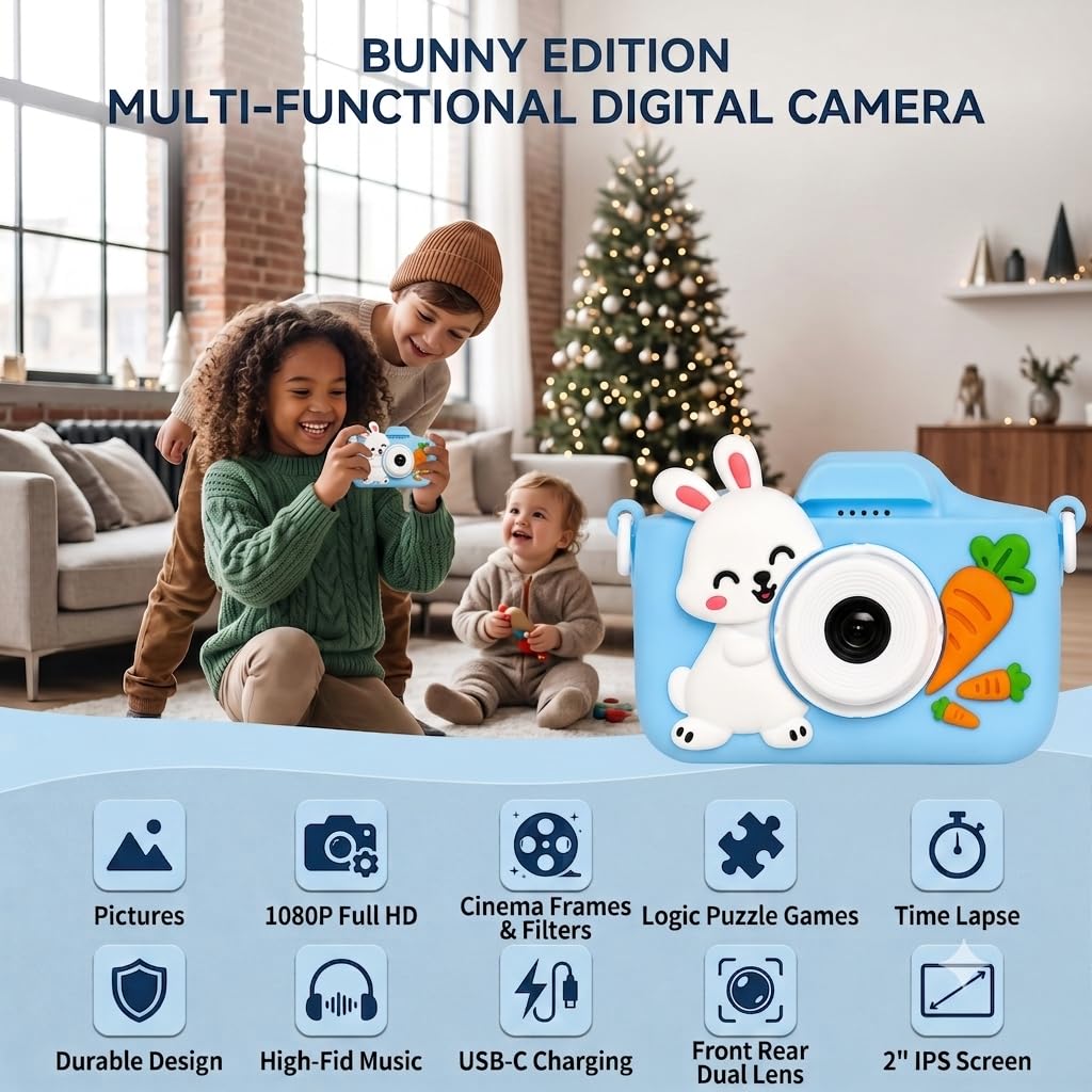 Cason Mini Digital Camera for Kids1080P HD,Camera with Dual Cameras,Rechargeable with SD Card, Real Toy Camera with Games,Birthday Gift for Kids for 5-12 Years Kid