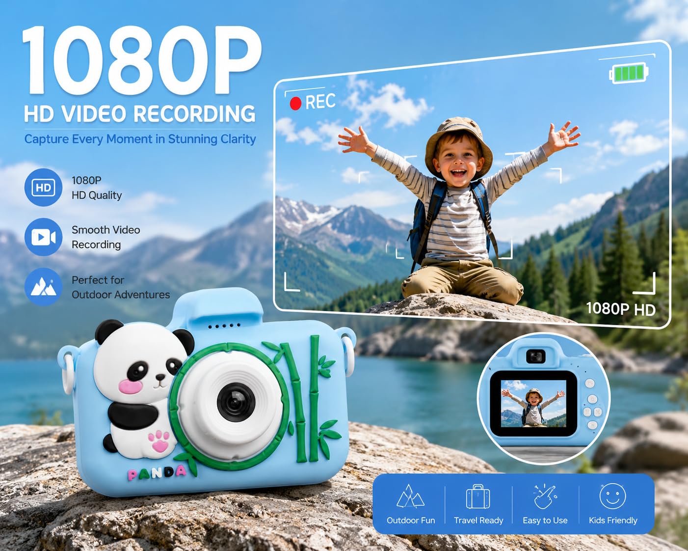 Cason Mini Digital Camera for Kids1080P HD,Camera with Dual Cameras,Rechargeable with SD Card, Real Toy Camera with Games,Birthday Gift for Kids for 5-12 Years Kid
