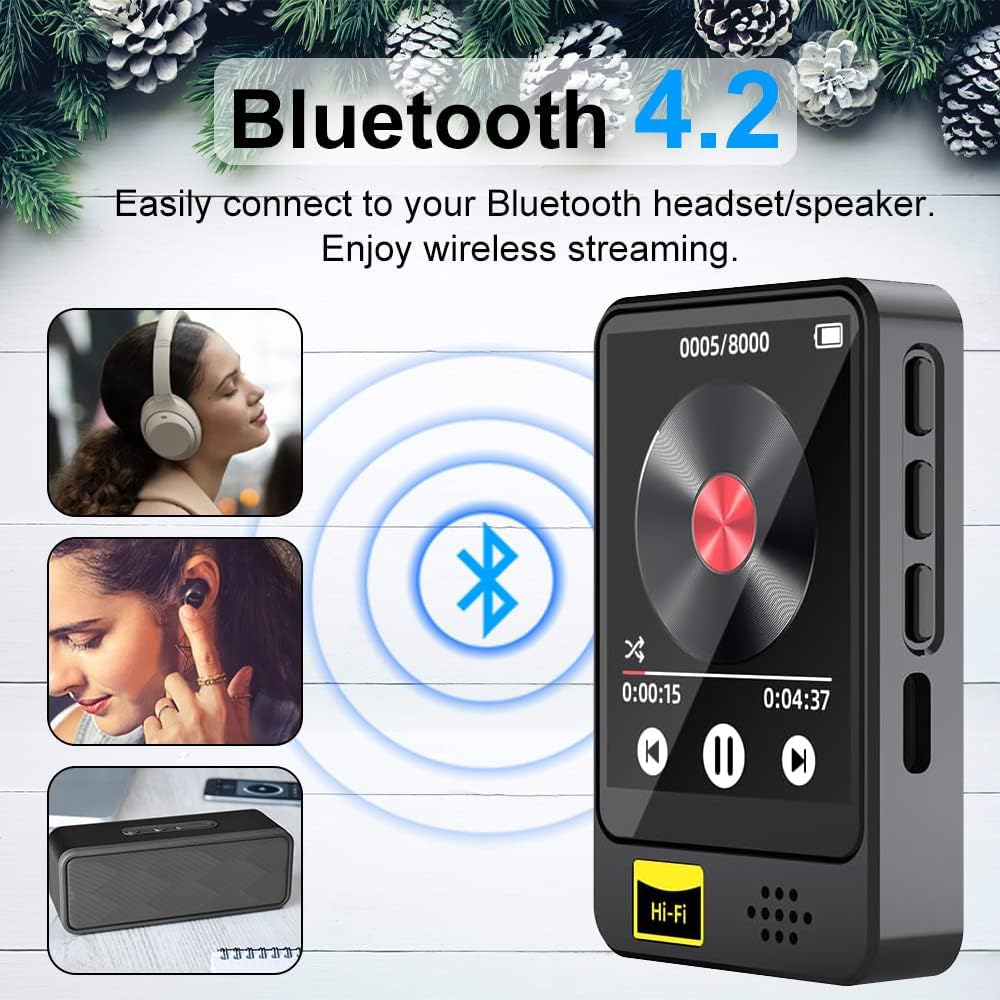Cason 32GB Mini MP3 Music Player with Bluetooth,Touch Screen, Video Playback – Pocket-Sized MP3 Player for Voice Recording,Fm Radio & Music on the Go-Expanded Up to 128GB (Black)