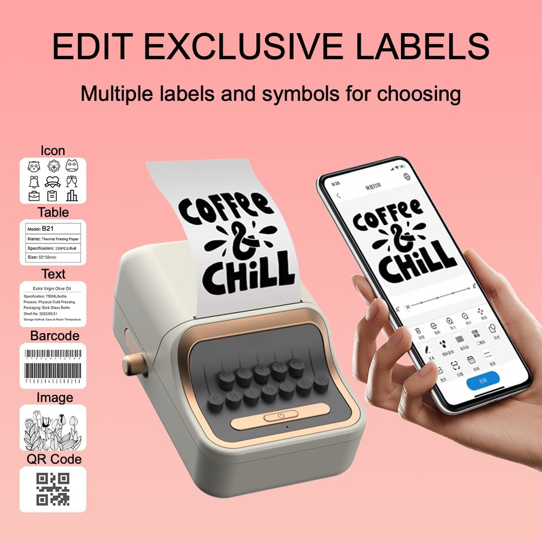 CASON Mini Label Printer Machine | Vintage Thermal Label Maker for Home, Office, Storage, Packaging & Small Business, Bottle Label Machine,30-52mm Label Adjustable Paper