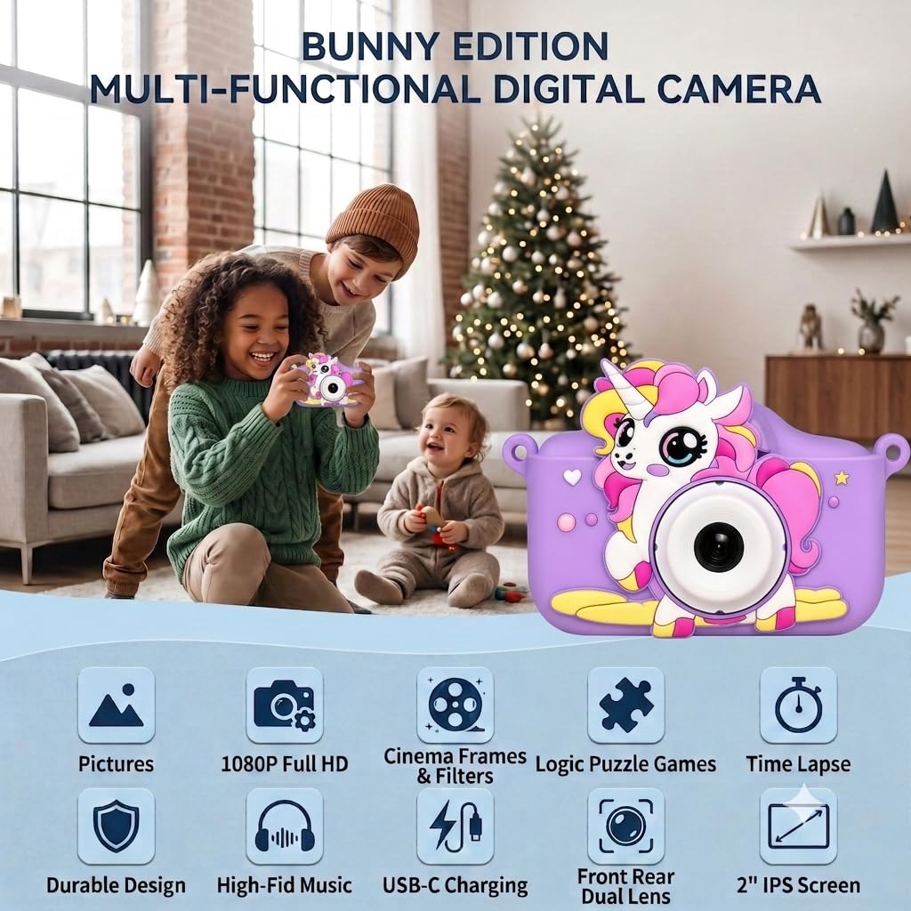 Cason Mini Digital Camera for Kids1080P HD,Camera with Dual Cameras,Rechargeable with SD Card, Real Toy Camera with Games,Birthday Gift for Kids for 5-12 Years Kid