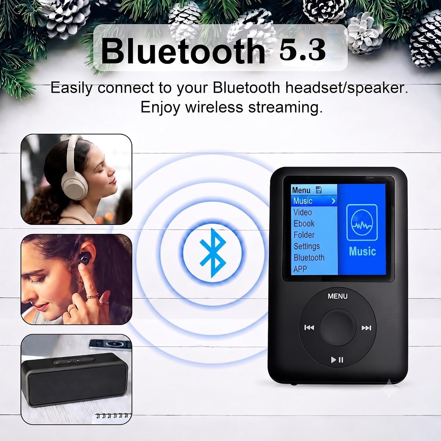Cason 16GB Mini MP3 Music Player with Bluetooth & Voice Control Earphones, Video Playback,Pocket-Sized MP3 Player for Music,Voice Recording,FM Radio,E-Book Reader -Expanded Up to 128GB