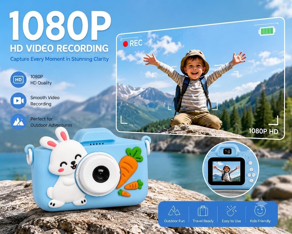 Cason Mini Digital Camera for Kids1080P HD,Camera with Dual Cameras,Rechargeable with SD Card, Real Toy Camera with Games,Birthday Gift for Kids for 5-12 Years Kid