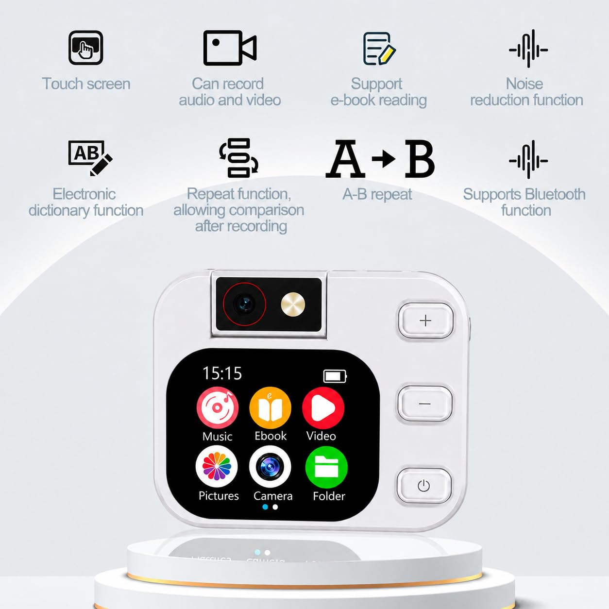 Cason Mini MP3 Music Player with Bluetooth & 180° Rotating Mini Camera,Touch Screen Audio Player with Built-in Speaker, Pocket-Sized MP3 Player with FM Radio,E-Book -Expanded Up to 128GB (White)