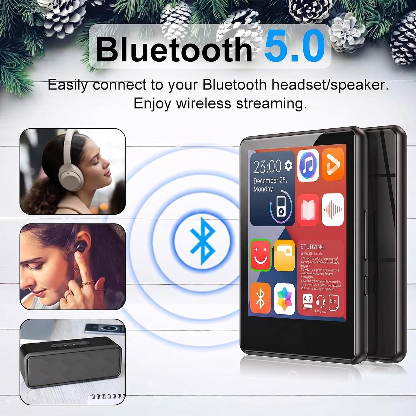 Cason Mini MP3 Music Player with,2.4 Inch Full Touch Screen, Bluetooth 5.0,Audio Player with HiFi Music,Video Playback,Pocket-Sized MP3 Player with FM Radio
