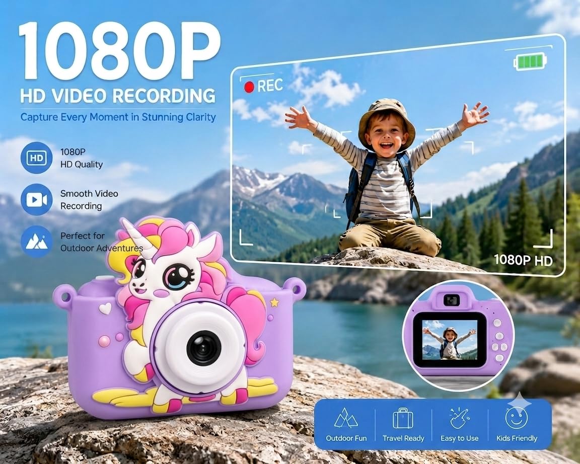 Cason Mini Digital Camera for Kids1080P HD,Camera with Dual Cameras,Rechargeable with SD Card, Real Toy Camera with Games,Birthday Gift for Kids for 5-12 Years Kid