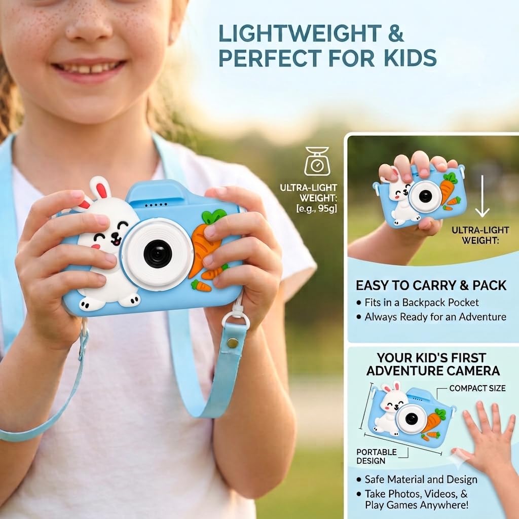 Cason Mini Digital Camera for Kids1080P HD,Camera with Dual Cameras,Rechargeable with SD Card, Real Toy Camera with Games,Birthday Gift for Kids for 5-12 Years Kid