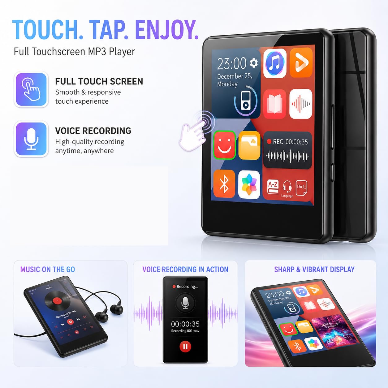 Cason Mini MP3 Music Player with,2.4 Inch Full Touch Screen, Bluetooth 5.0,Audio Player with HiFi Music,Video Playback,Pocket-Sized MP3 Player with FM Radio