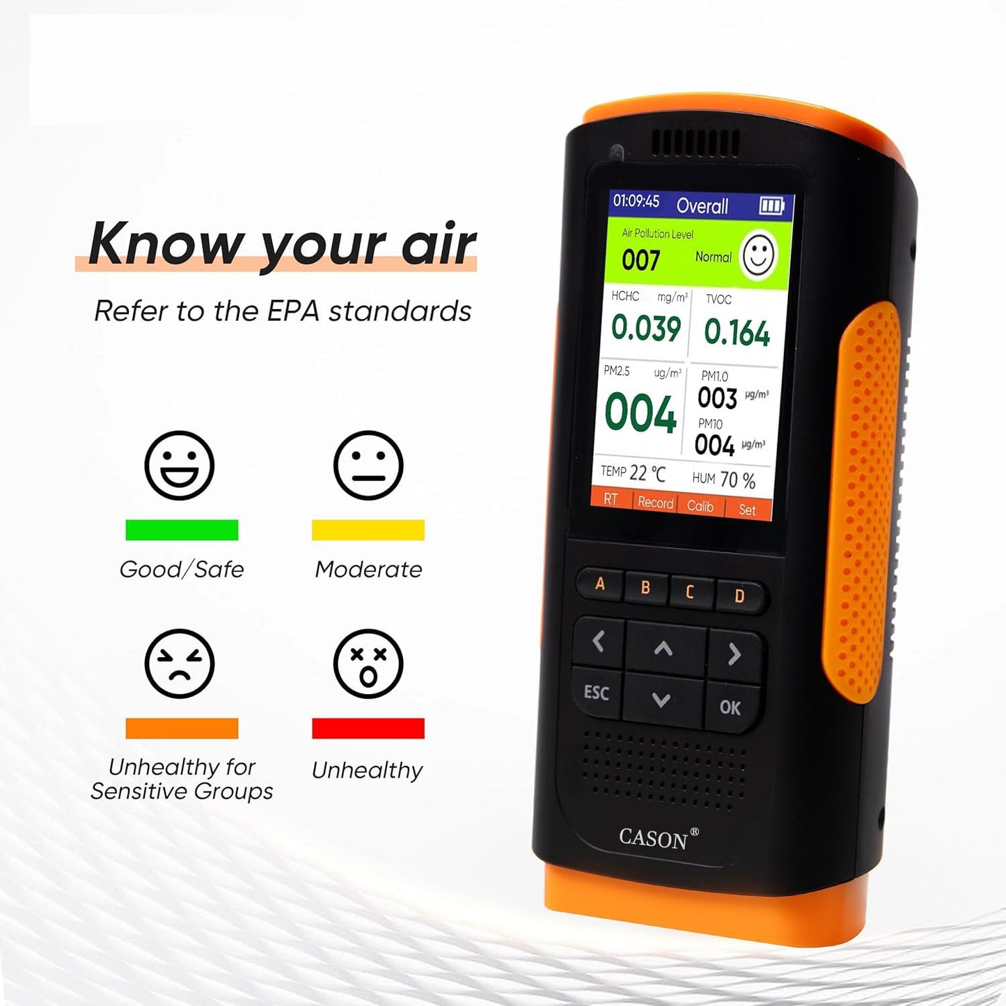 Cason Digital Air Quality Monitor for Home with App, AQI Meter with Real-Time PM2.5 Sensor, Temperature & Humidity Display, Indoor Air Quality Meter, Pollution Measuring Device