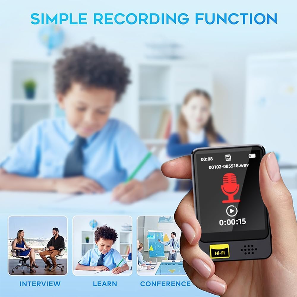 Cason 32GB Mini MP3 Music Player with Bluetooth,Touch Screen, Video Playback – Pocket-Sized MP3 Player for Voice Recording,Fm Radio & Music on the Go-Expanded Up to 128GB (Black)