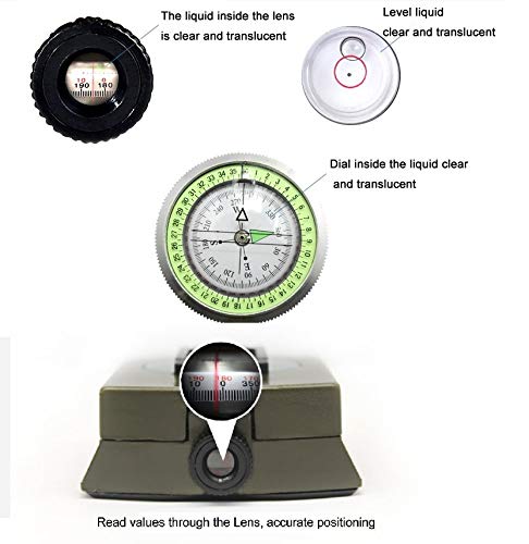 CASON (DEVICE OF C) Professional High Accuracy Metal Waterproof Military Compass for Directions (8 X 6.5 X 3 Cm, Green)
