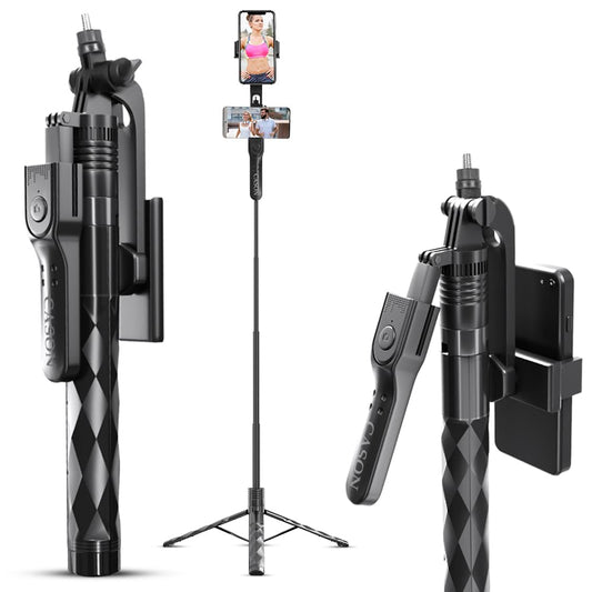 Cason Long 69 Inch Selfie Stick for iPhone & Mobile, Portable Tripod with Bluetooth Remote- Selfie Stand for 2 Mobile Phones (Horizontal,Vertical) & Camera(Black)