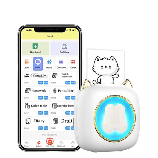 CASON Portable Mini Pocket Printer for Kids, 7 Color LED Display Thermal Printer for iOS/Android Phones, Bluetooth Printing Machine for Stickers, Photos, Labels