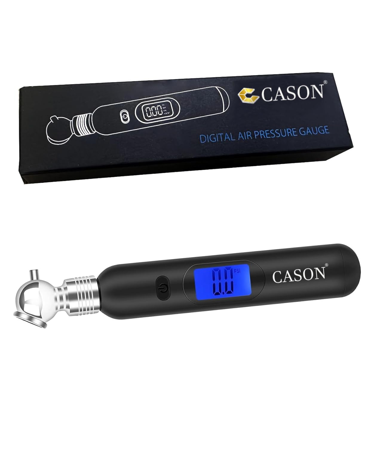 Cason Mini Digital Tyre Pressure Gauge for Cars and Bikes | Accurate Tyre Pressure Monitoring with Backlit LCD for Real-Time Readings(Black)