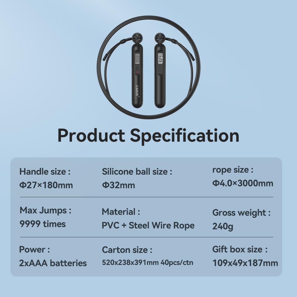 Cason Smart Skipping Rope with Mobile App for Workout Graph,Online Sessions,Skipping Games,HIIT courses for Men & Women | Professional Jump Skipping Rope With Counter & Graph Data Analysis for Fitness