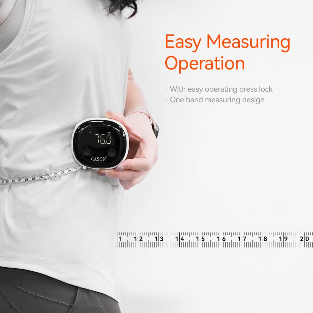Cason Smart Digital Body Measuring Tape |Bluetooth BMI Tool,Body Fat Measurement Device With App For Fitness Graph,Auto-Retract Tape |Muscle Gain or Weight Loss Tracker for Waist/HIPS/Arms (Black)
