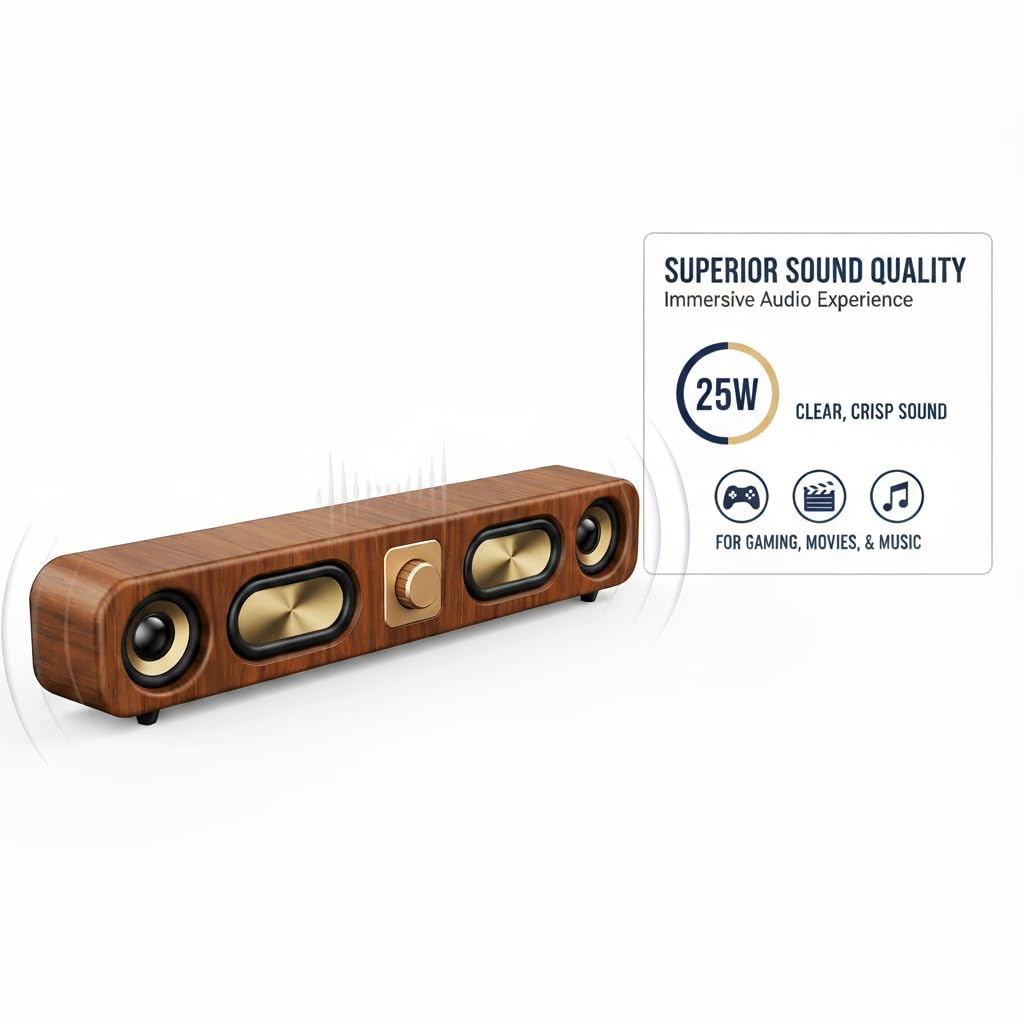 CASON 25W Portable Retro Bluetooth Speaker –Wired USB Laptop Home Speaker with FM Radio Sound,8 Hours Battery Life, Vintage Stereo Speakers & Soundbar for Home
