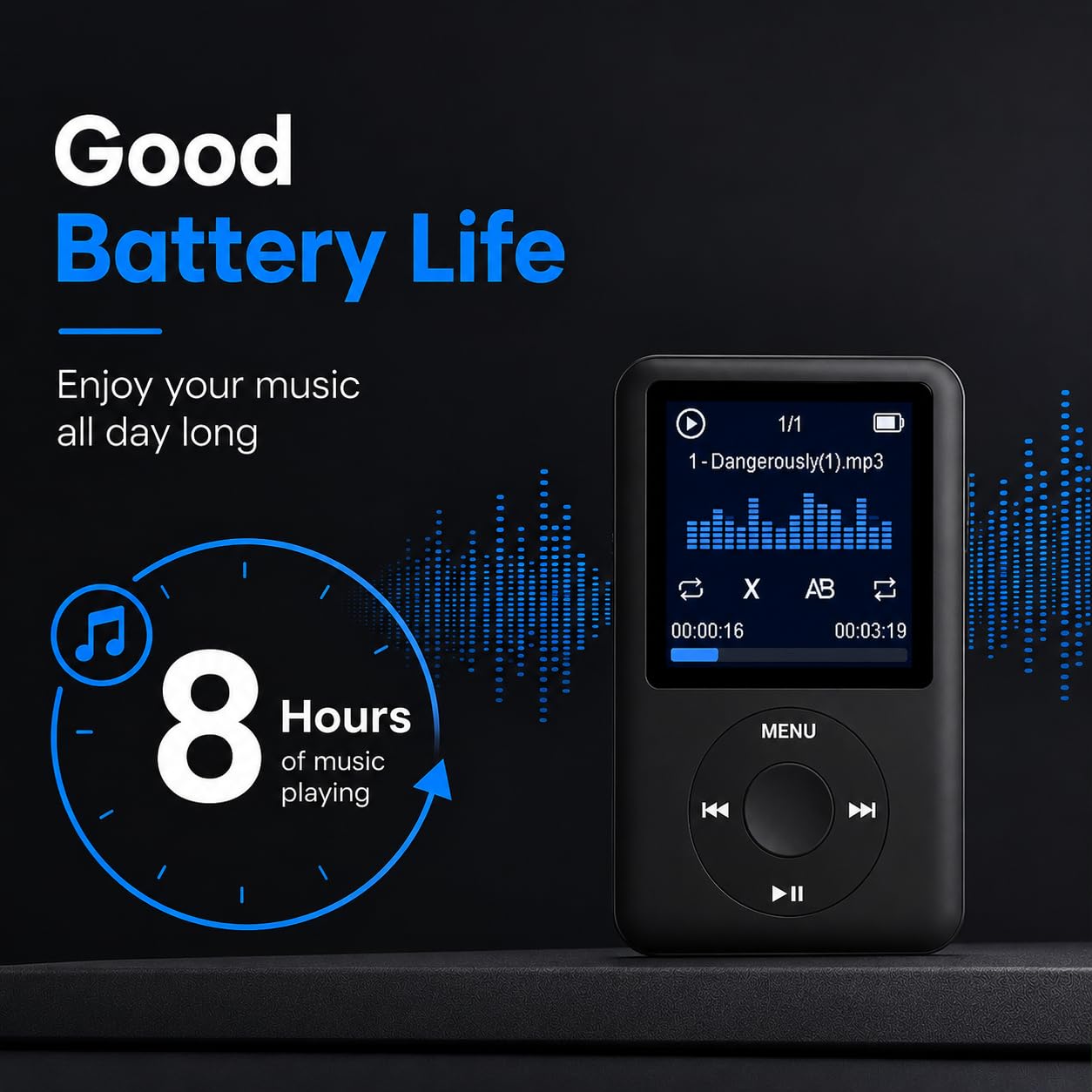 Cason 16GB Mini MP3 Music Player with Bluetooth & Voice Control Earphones, Video Playback,Pocket-Sized MP3 Player for Music,Voice Recording,FM Radio,E-Book Reader -Expanded Up to 128GB