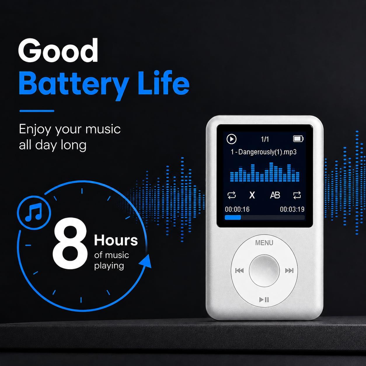Cason 16GB Mini MP3 Music Player with Bluetooth & Voice Control Earphones, Video Playback,Pocket-Sized MP3 Player for Music,Voice Recording,FM Radio,E-Book Reader -Expanded Up to 128GB