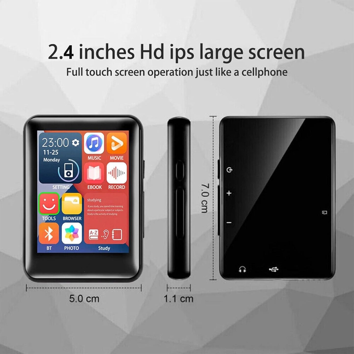Cason Mini MP3 Music Player with,2.4 Inch Full Touch Screen, Bluetooth 5.0,Audio Player with HiFi Music,Video Playback,Pocket-Sized MP3 Player with FM Radio