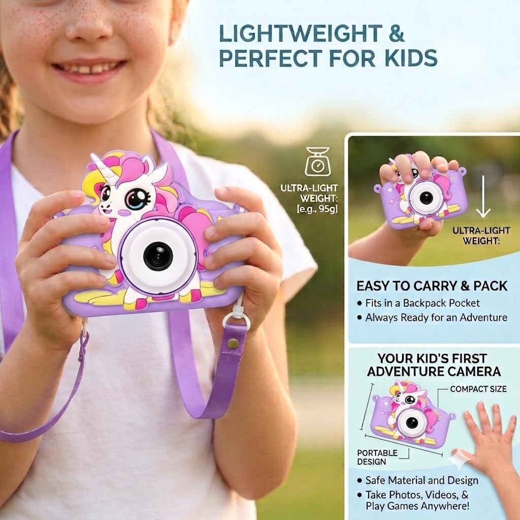 Cason Mini Digital Camera for Kids1080P HD,Camera with Dual Cameras,Rechargeable with SD Card, Real Toy Camera with Games,Birthday Gift for Kids for 5-12 Years Kid