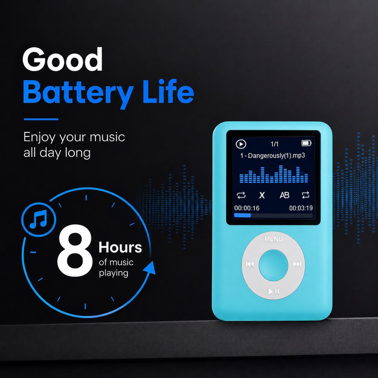 Cason 16GB Mini MP3 Music Player with Bluetooth & Voice Control Earphones, Video Playback,Pocket-Sized MP3 Player for Music,Voice Recording,FM Radio,E-Book Reader -Expanded Up to 128GB