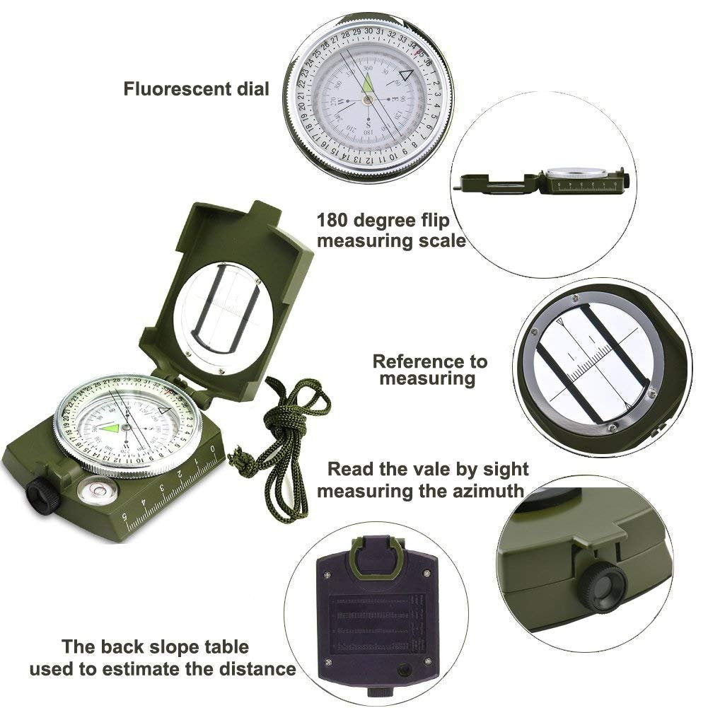 CASON (DEVICE OF C) Professional High Accuracy Metal Waterproof Military Compass for Directions (8 X 6.5 X 3 Cm, Green)