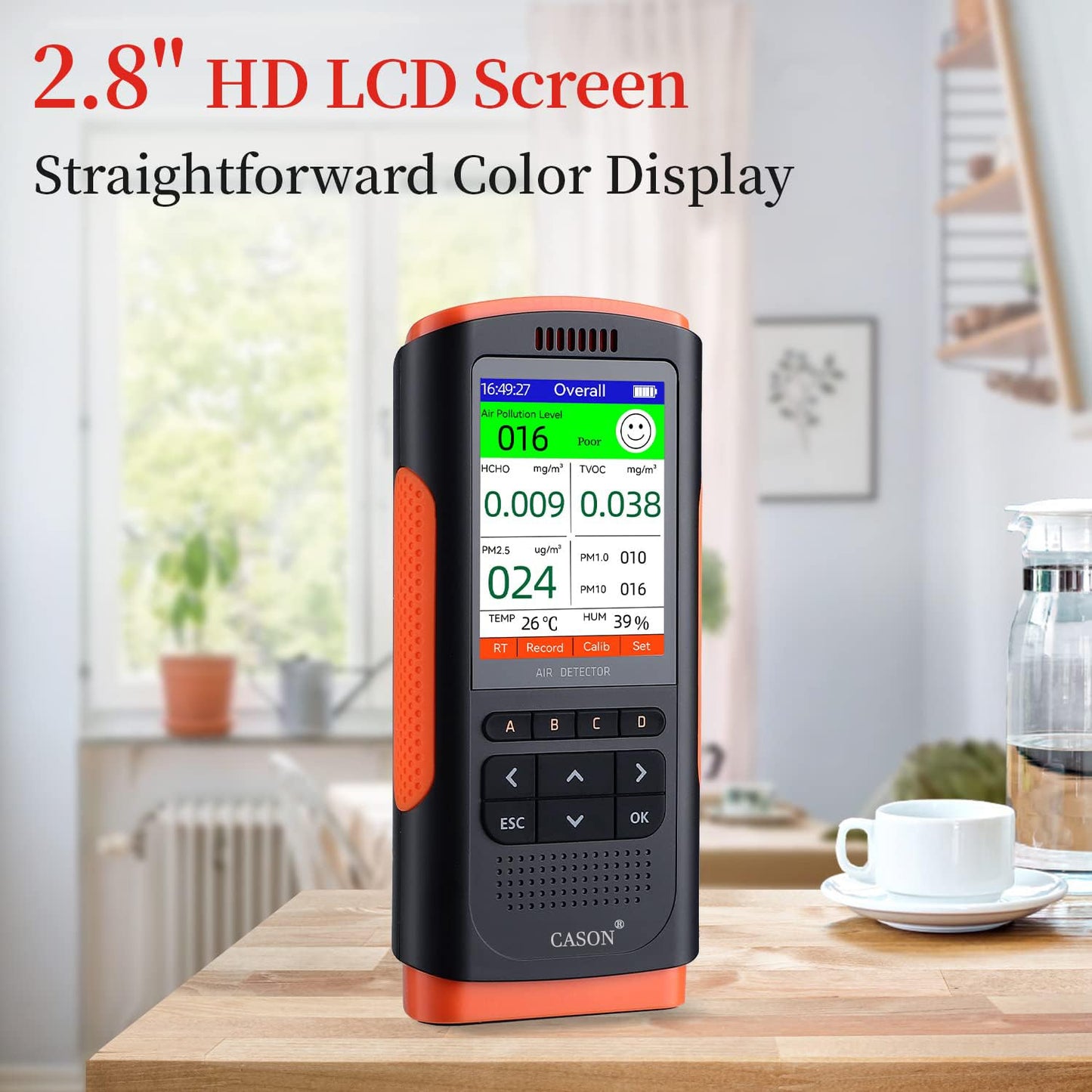 Cason Digital Air Quality Monitor for Home with App, AQI Meter with Real-Time PM2.5 Sensor, Temperature & Humidity Display, Indoor Air Quality Meter, Pollution Measuring Device