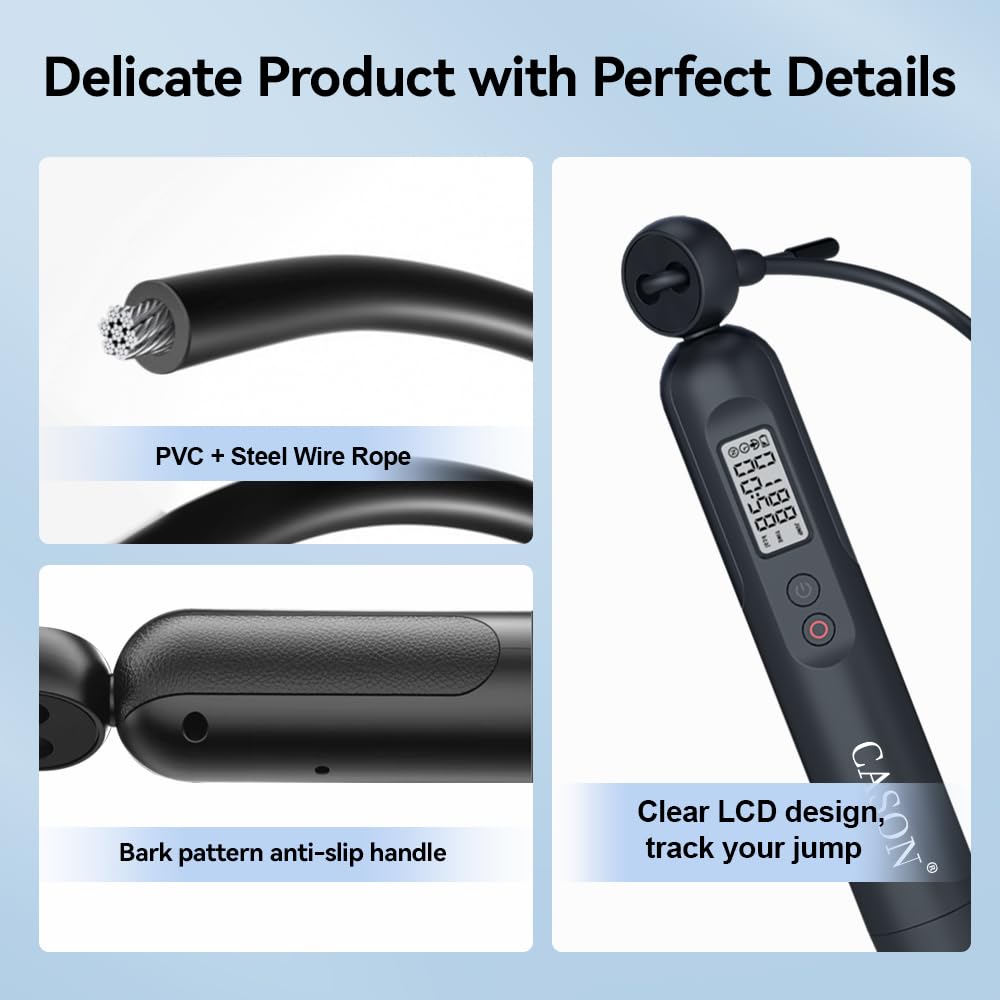 Cason Smart Skipping Rope with Mobile App for Workout Graph,Online Sessions,Skipping Games,HIIT courses for Men & Women | Professional Jump Skipping Rope With Counter & Graph Data Analysis for Fitness