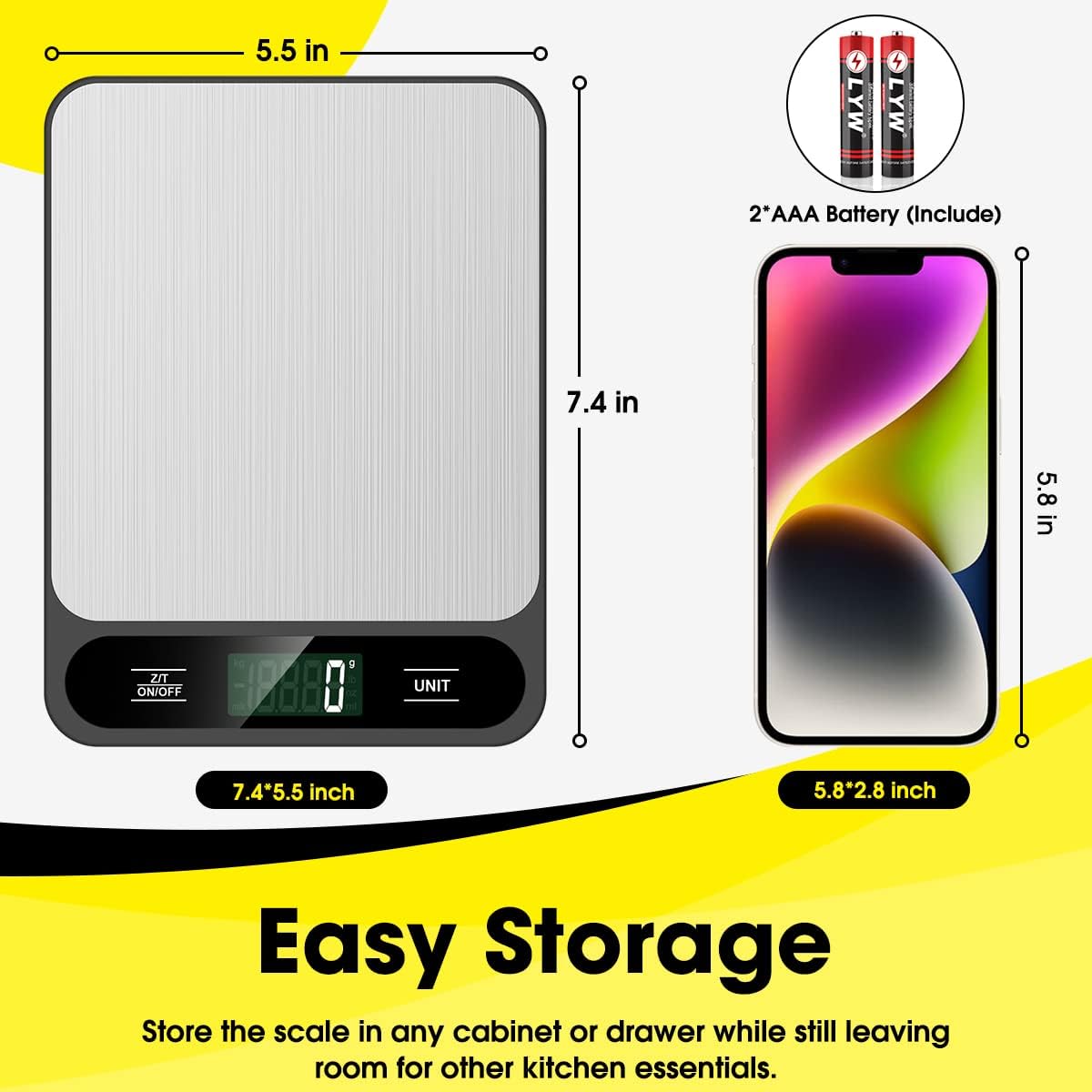 Cason Steel Digital Food Weighing Scale upto 5 kg,Kitchen Scale for Home Use, Accurate Food Measuring for Diet, Weight Machine for Food with Tare Function, LCD Display & SS Platform(Black)